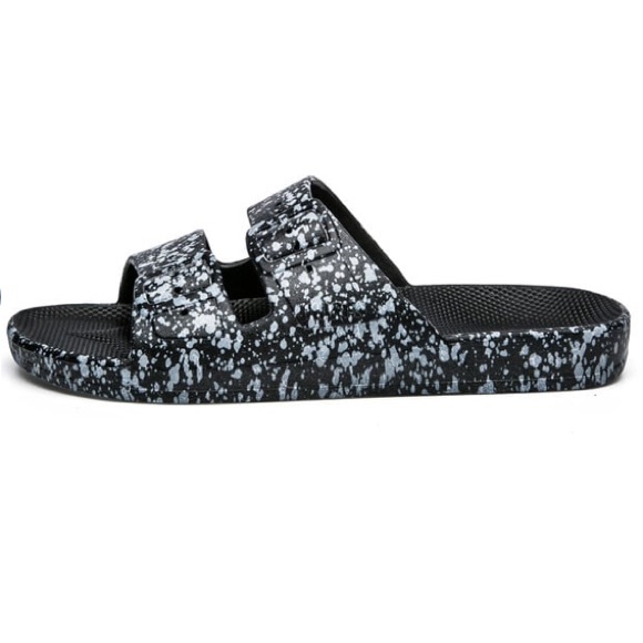 FREEDOM MOSES Two Band Slide Sandals - Black Splatter - Picture 3 of 5